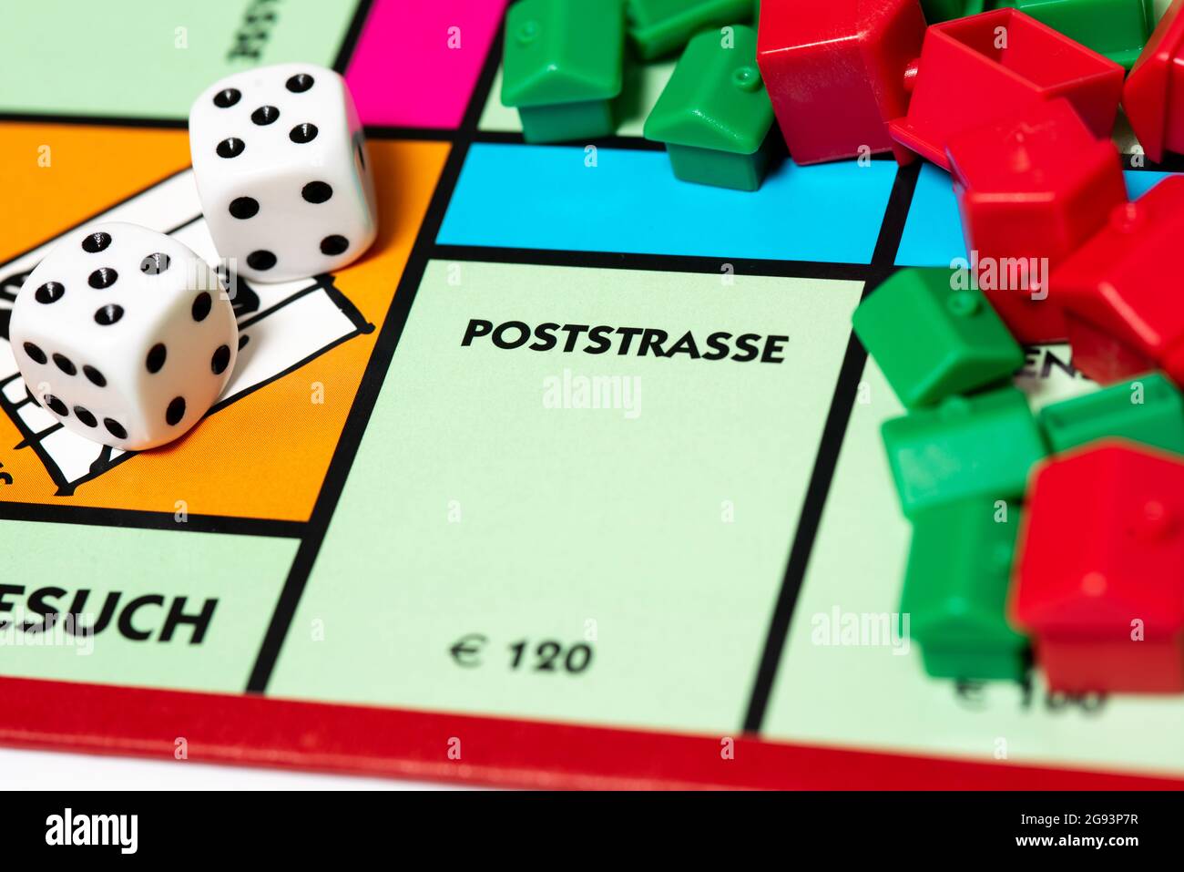 Close up of Poststrasse on German Monopoly Board. Stock Photo