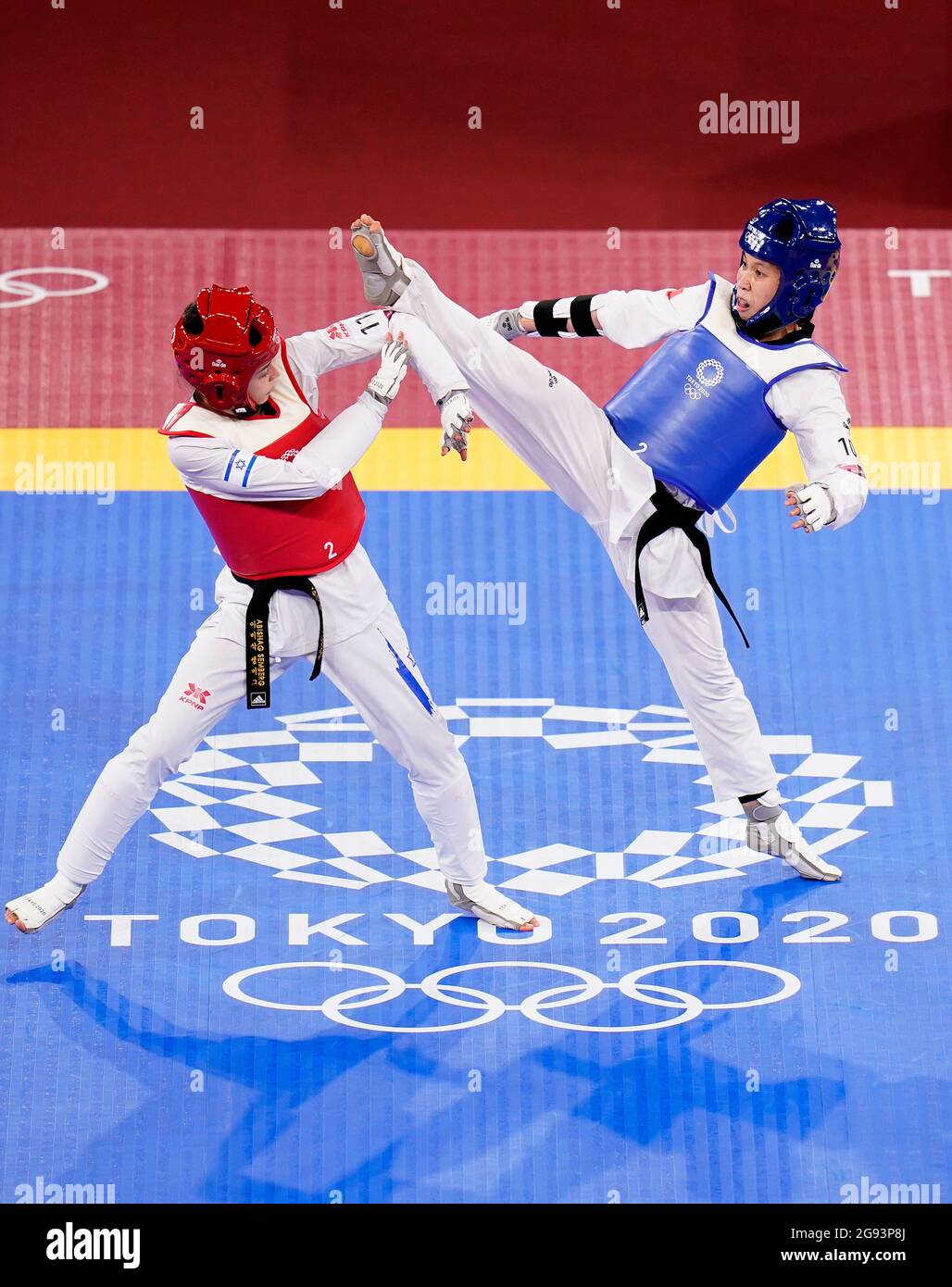 Vietnam's Truong Thi Kim Tuyen (blue) competes against Israel's Avishag
