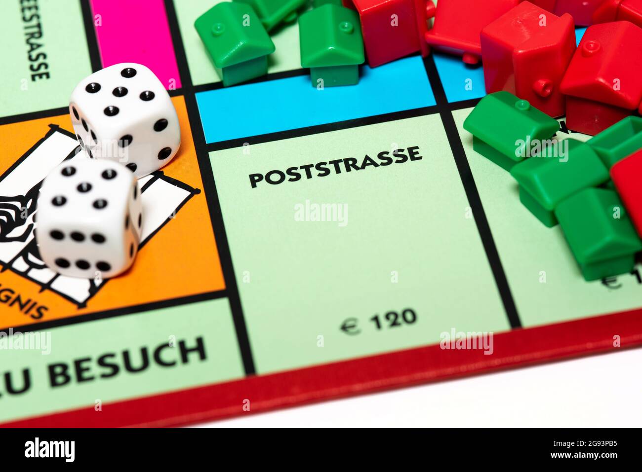 Close up of Poststrasse on German Monopoly Board. Stock Photo