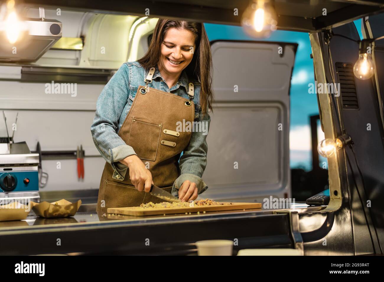 Food truck owner preparing food recipe Modern kitchen business and