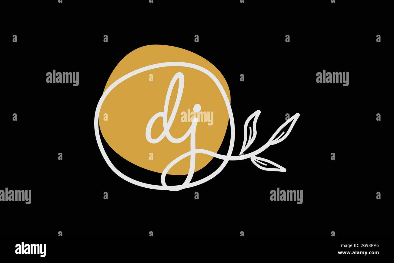 Letter DJ or JD boho style botanical logo in flat minimal design Stock Vector