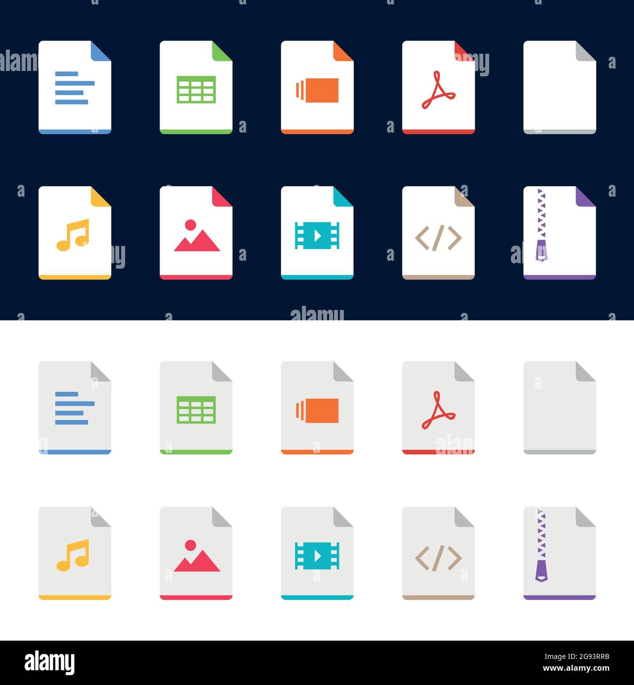 File type icons pack with rounded corners for download links Stock Vector