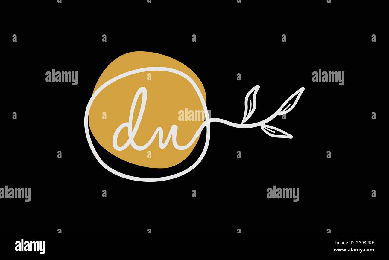 Letter DU or UD boho style botanical logo in flat minimal design Stock Vector