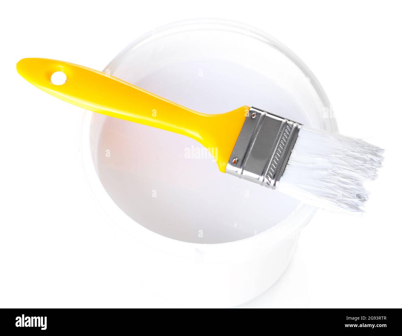 Paint brush and opened can of white paint Stock Photo Alamy
