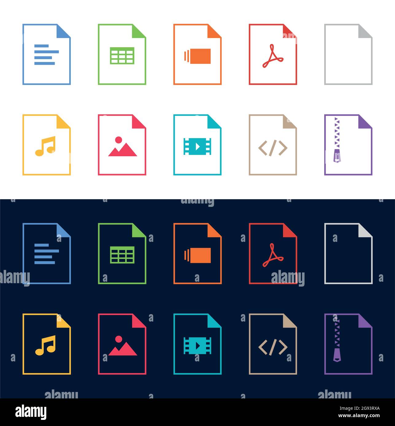 File types outline icon set. Vector icons for documents Stock Vector