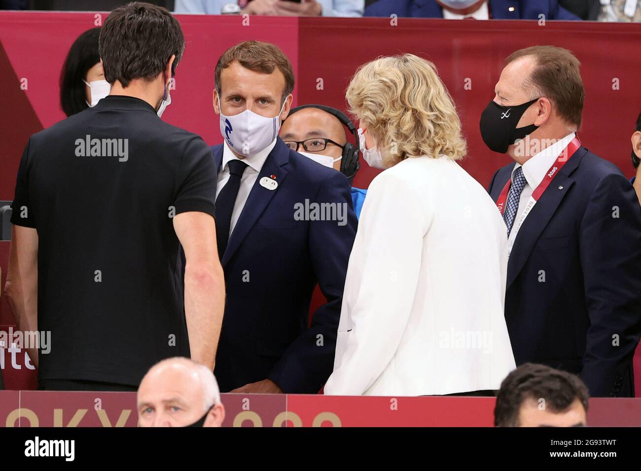 Tokyo, Japan. 24th July, 2021. Tokyo 24-07-2021. Franch president attends the judo competitions Emmanuel Macron during the Tokyo 2020 Olympic Games at Nippon Budokan Arena on July 24, 2021 in Tokyo, Japan Photo by Paolo Nucci/Insidefoto Credit: insidefoto srl/Alamy Live News Stock Photo