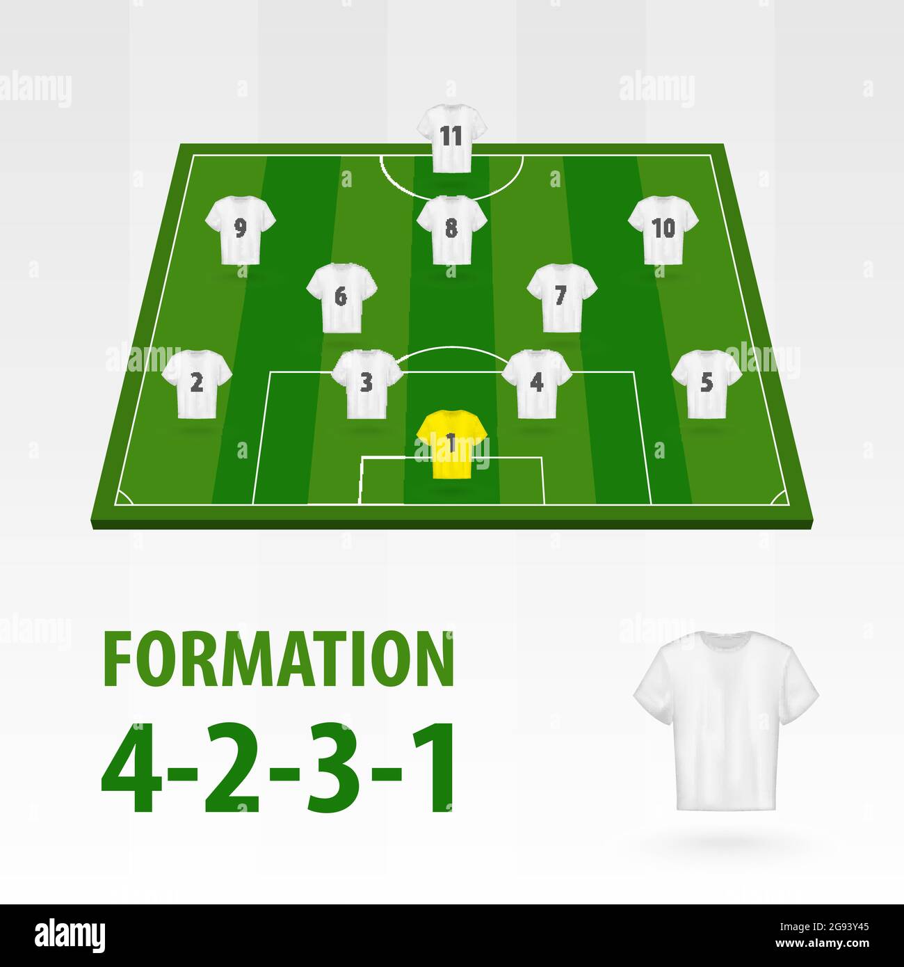 Football players lineups, formation 4-2-3-1. Soccer half stadium Stock
