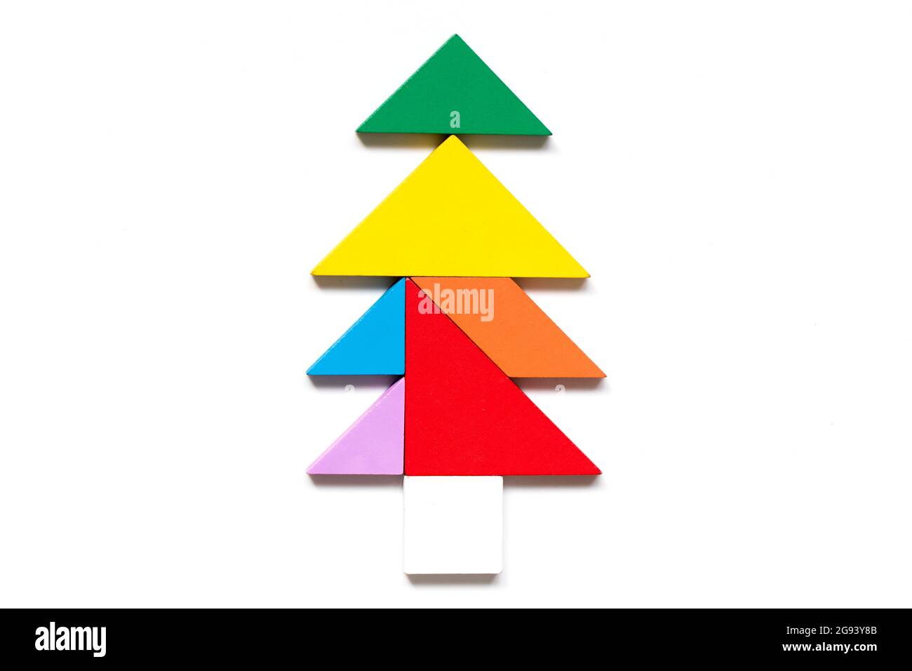 Color wood tangram puzzle in tree shape on white background Stock Photo ...
