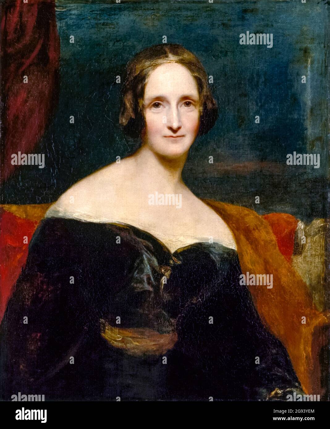 Mary Shelley (1797-1851) writer best remembered for her bestselling Gothic novel ‘Frankenstein; or, The Modern Prometheus’ first published in 1818 about a young scientist who gives life to a Creature made from the parts of dead human bodies. Photograph of an 1840 oil painting by Irish artist Richard Rothwell (1800-1868) painted in 1840. Stock Photo