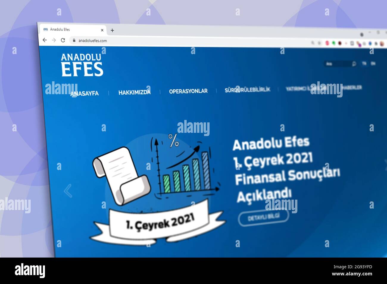 Istanbul Turkey July 2021 Illustrative Editorial Of Turkish Anadolu Efes Website Homepage Anadolu Efes Logo Visible With Blurred Out Of Focus Con Stock Photo Alamy