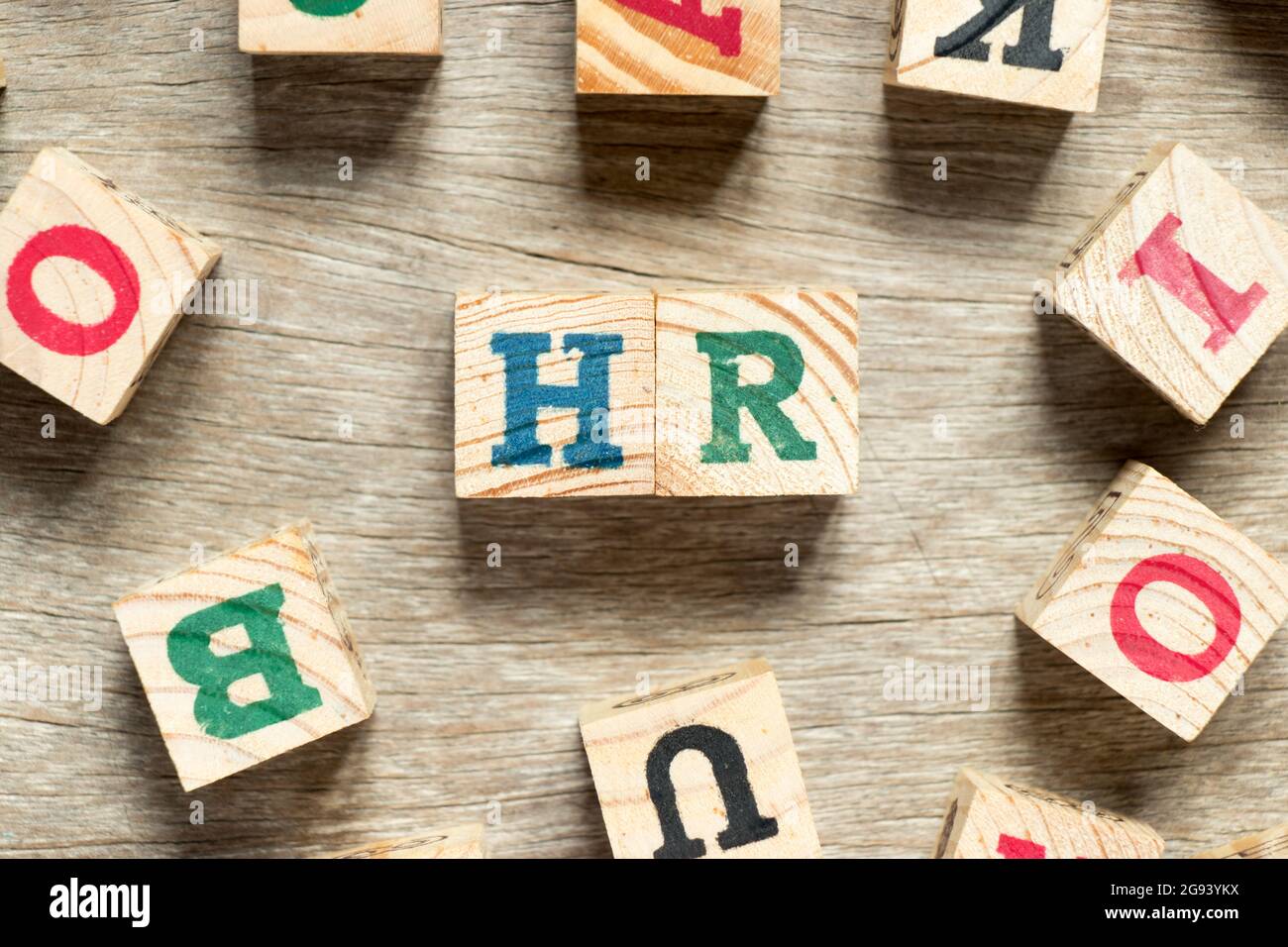 Letter block in word HR (Abbreviation of human resource) with another