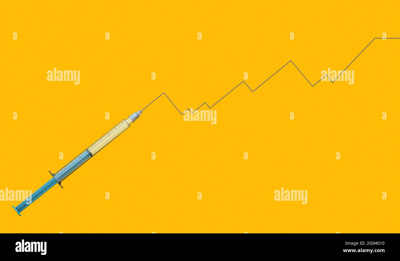 The injection needle of a syringe forms an ascending line diagram 3d