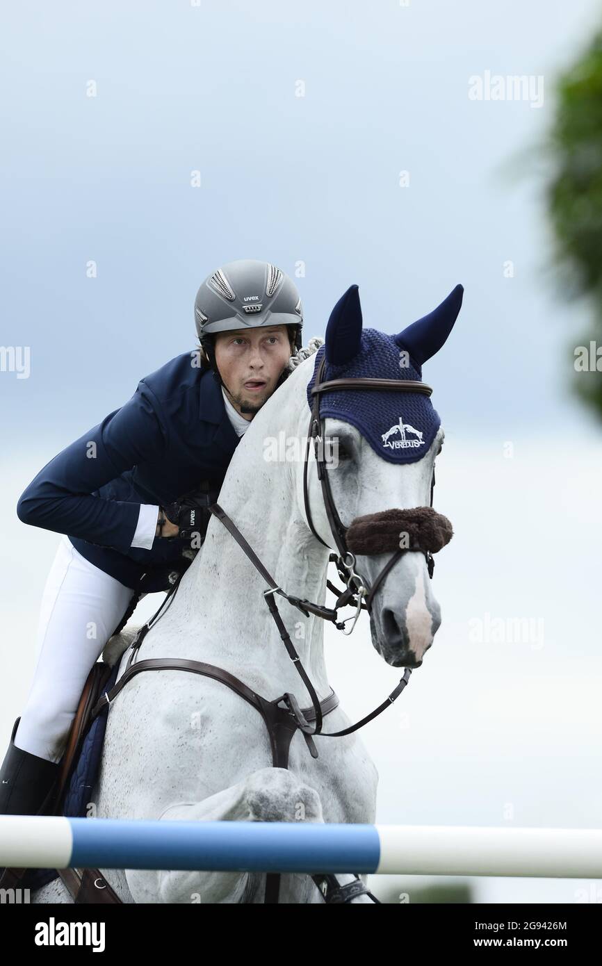 Martin Fuchs riding Leone Jei during the Masters Chantilly 2021, FEI equestrian event, Jumping CSI5 on July 11, 2021 at Chateau de Chantilly in Chantilly, France - Photo Christophe Bricot / DPPI Stock Photo