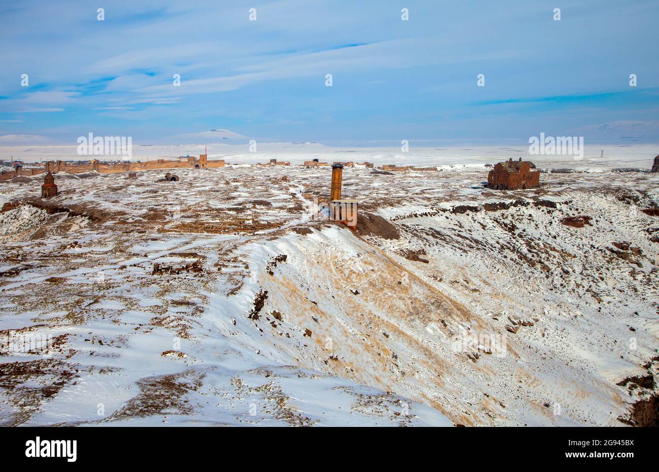 Ani Ruins, Ani is a ruined and uninhabited medieval Armenian city-site situated in the Turkish province of Kars Stock Photo