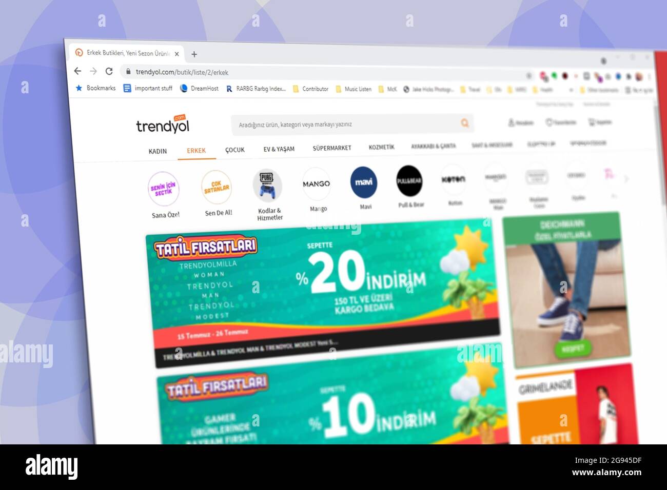 Istanbul, Turkey - July 2021: Illustrative Editorial screenshot of Turkish Trendyol e-commerce website homepage. Trendyol logo visible with blurred ou Stock Photo