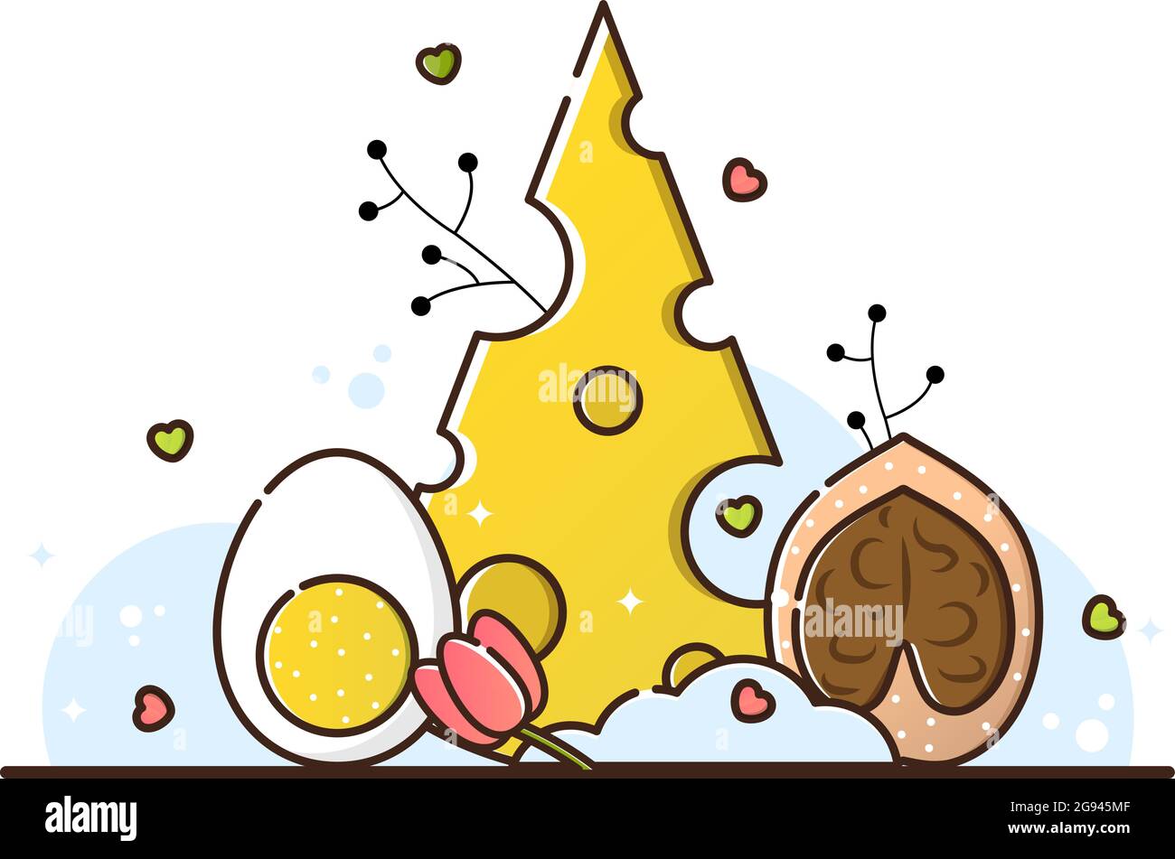 Vector illustration of keto diet on a white background. Cheese, Egg and