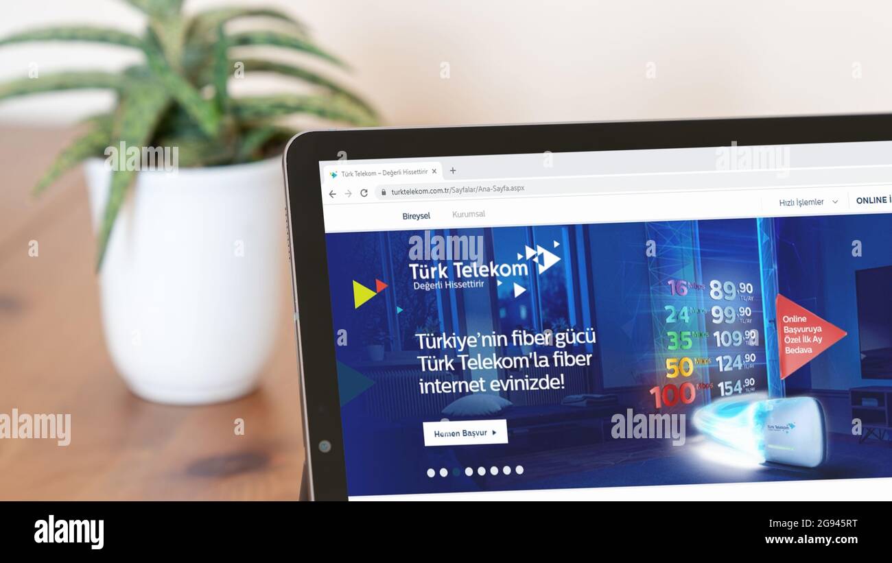 Istanbul, Turkey - July 2021: Illustrative Editorial screenshot of Turkish  Turk Telekom website homepage. Turk Telekom logo visible on a digital scree  Stock Photo - Alamy