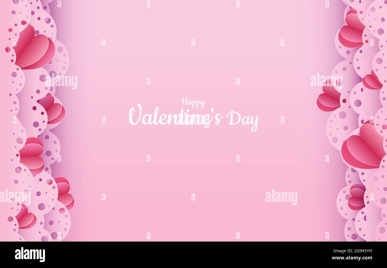 Valentine's Day. Vector pastel pink background with red 3D paper cut ...