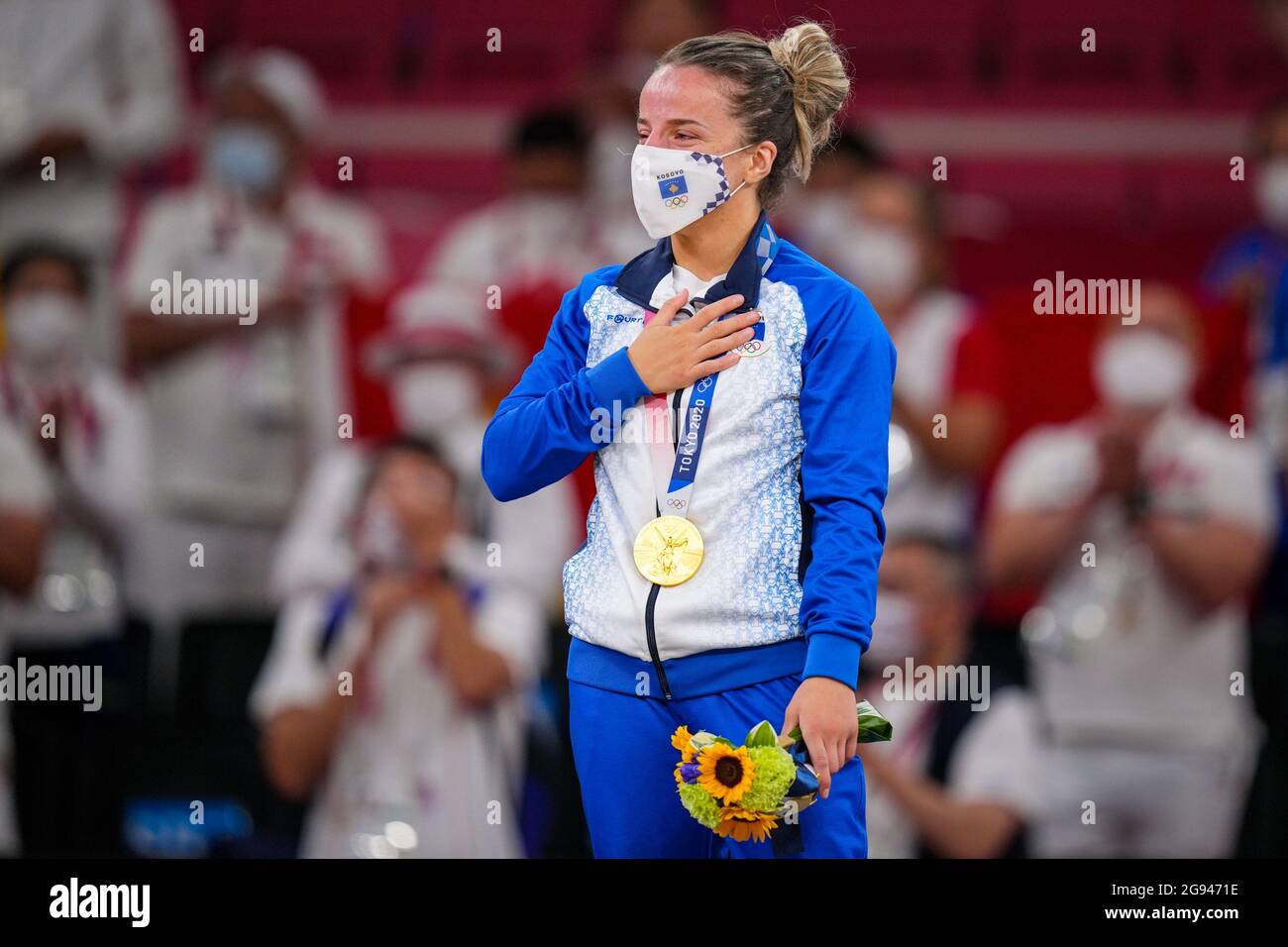 Tokyo Japan 24th July 2021 Tokyo Japan July 24 Distria Krasniqi Of Kosovo Winner Of Gold Medal During The Medal Ceremony Of Judo During The Tokyo 2020 Olympic Games At The