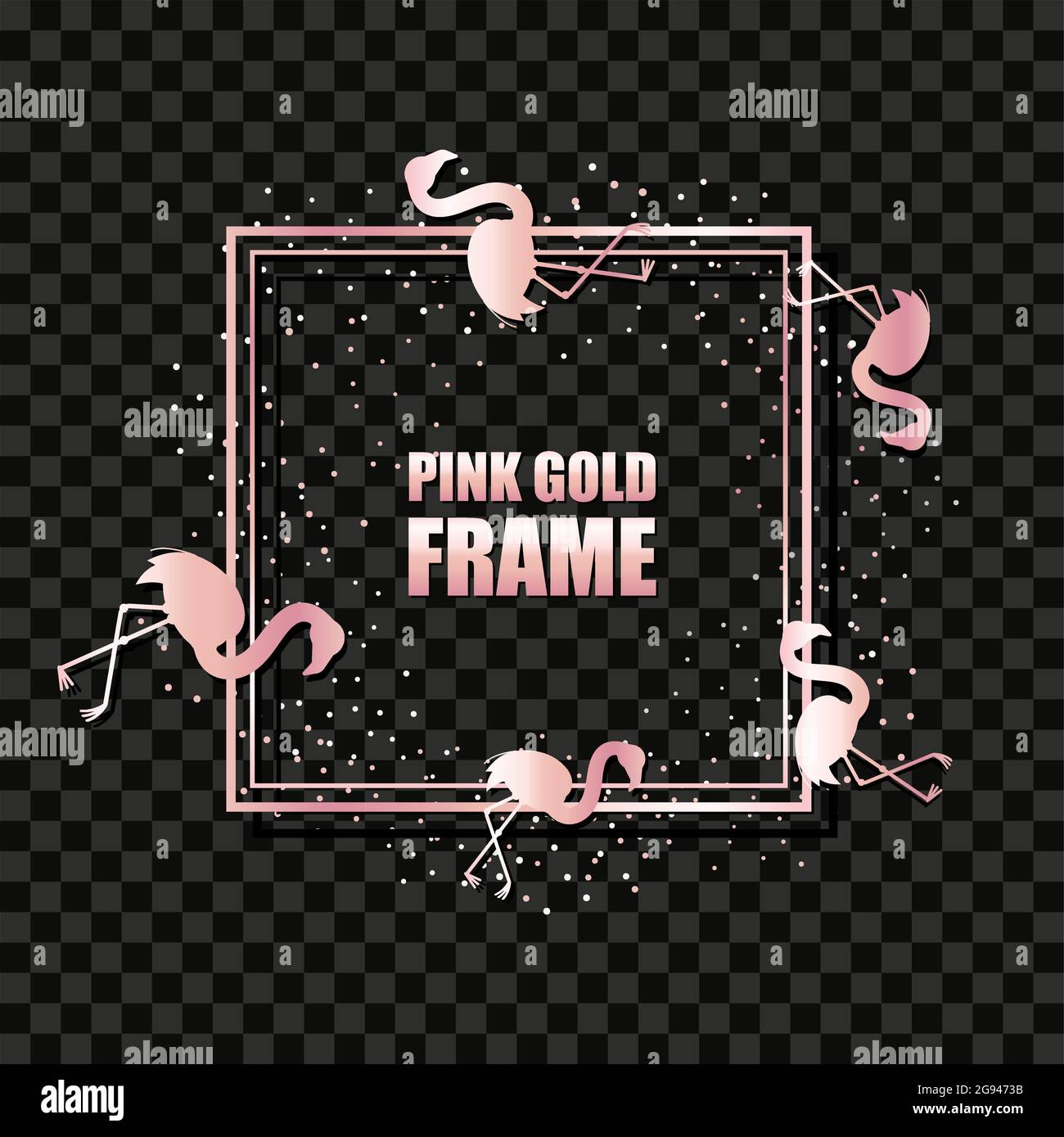 Rose gold glitter holiday square border frame on black background. Vector  Stock Vector