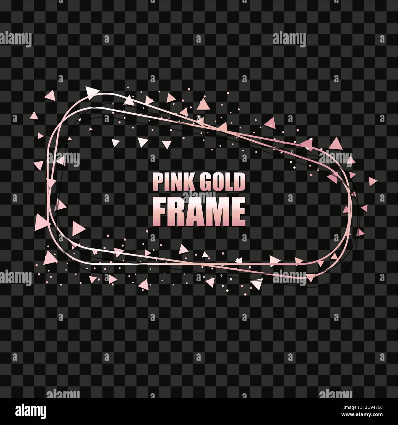 Rose gold metal realistic rectangular frame for text banner, card. Wedding invitation, birthday and celebration. Vector isolated object with sparkles Stock Vector