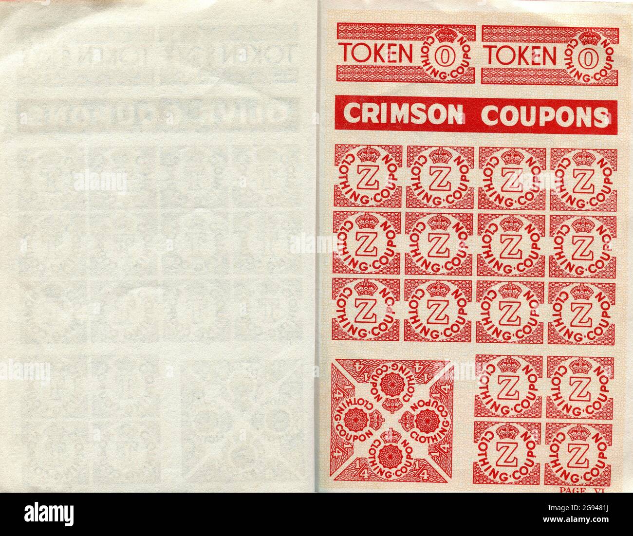 A British clothing ration coupon book. Introduced in 1941 during the Second World War, clothes rationing ended in 1949. Stock Photo