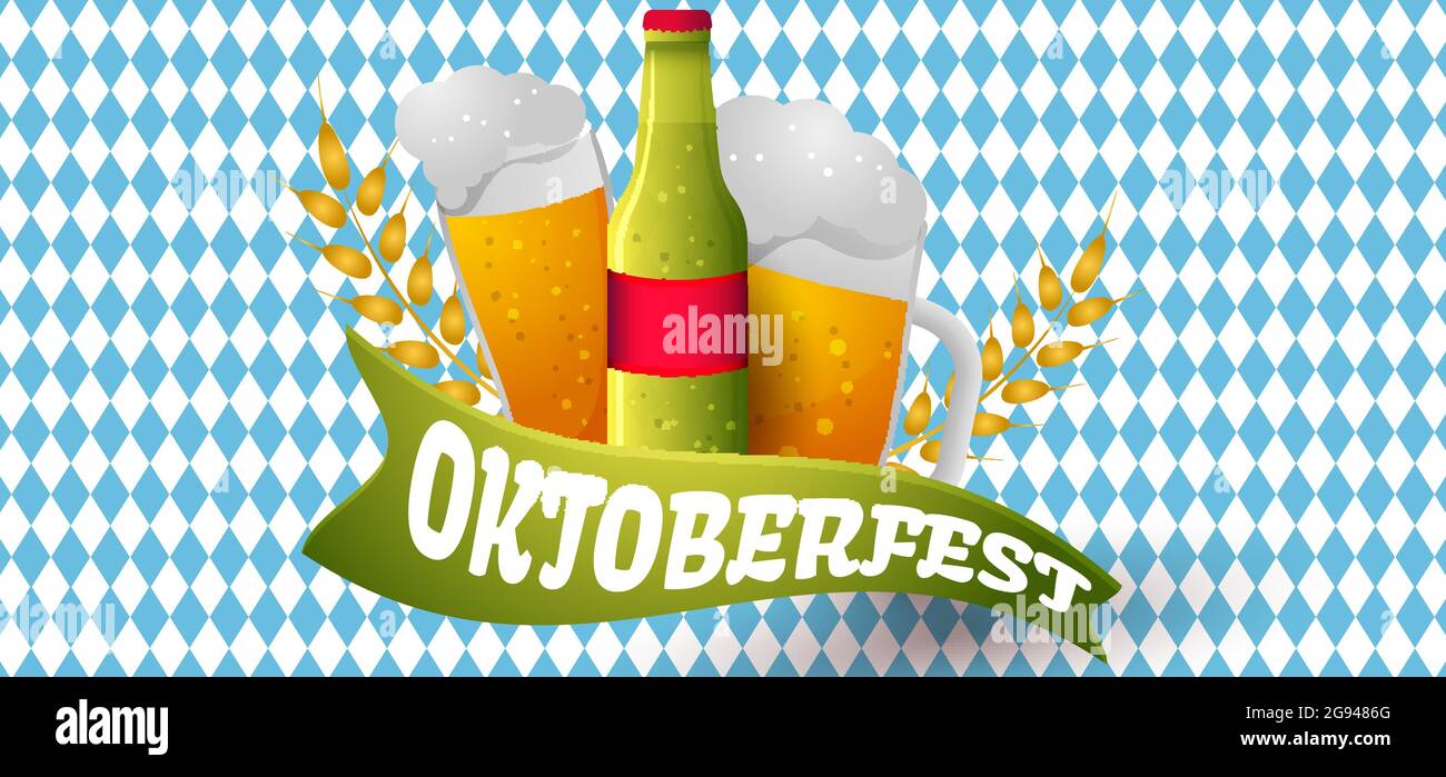 Oktoberfest beer background. Vector illustration with a bottle and ...