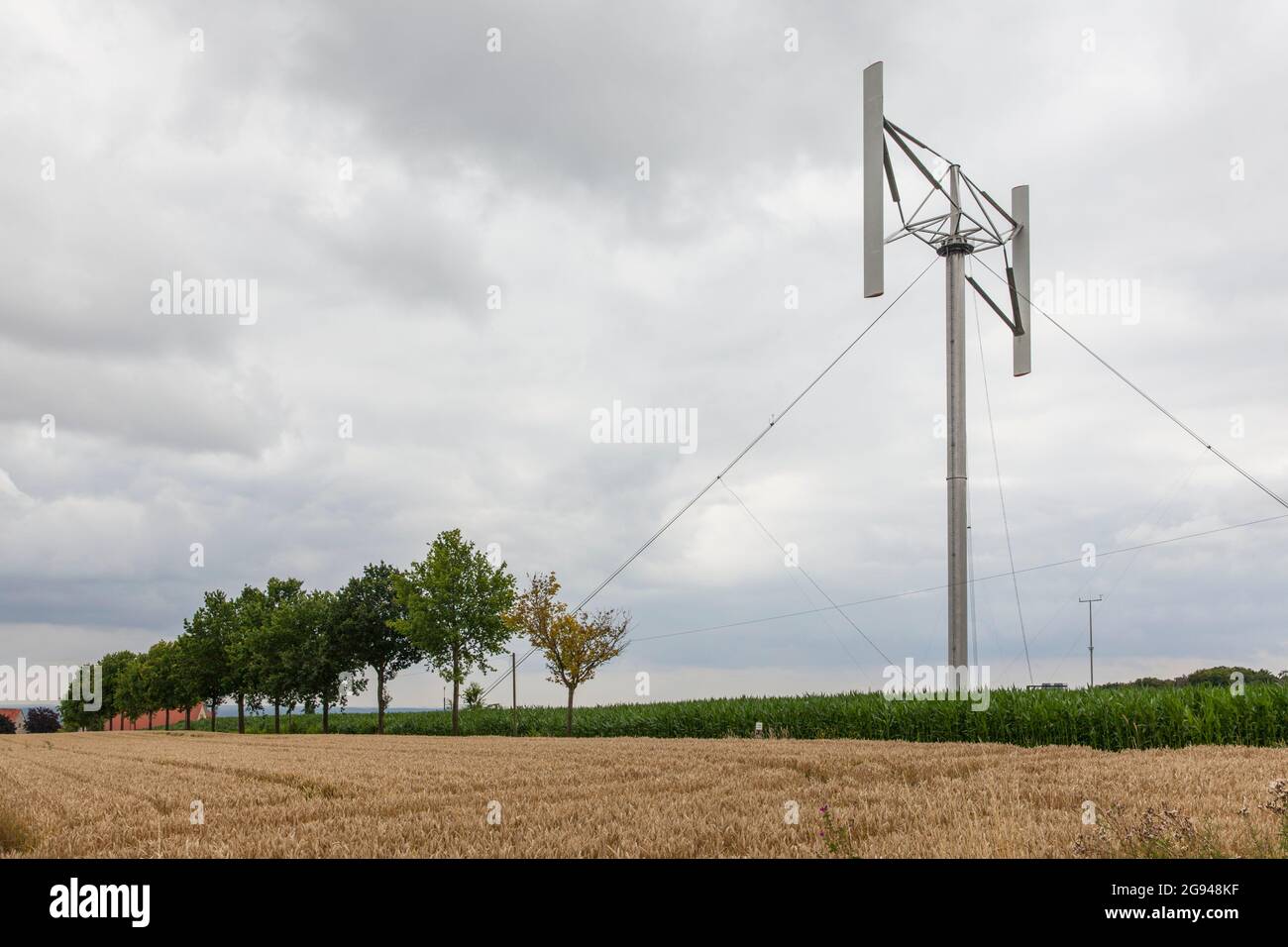 vertical axis wind turbine, also called Darrieus wind turbine, near Duelmen-Rorup, Muensterland region, North Rhine-Westphalia, Germany.  Vertikal-Win Stock Photo