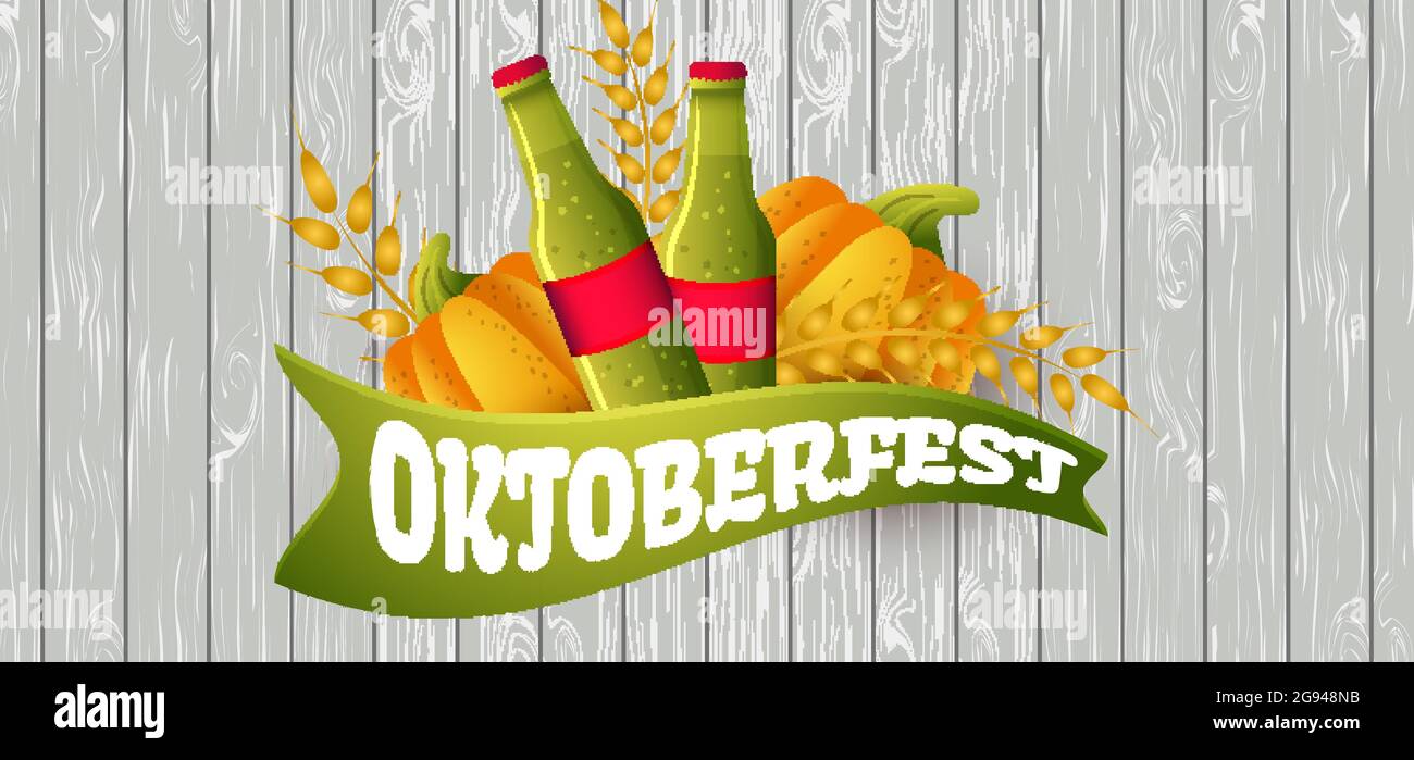 Oktoberfest beer background. Vector illustration with wheat, a bottle ...