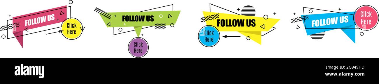 Vector set linear social media tag. Follow us. Isolated object on white ...