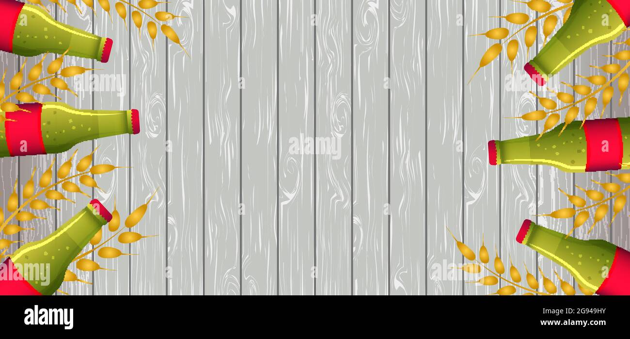 Oktoberfest beer background. Vector illustration with wheat, a bottle ...