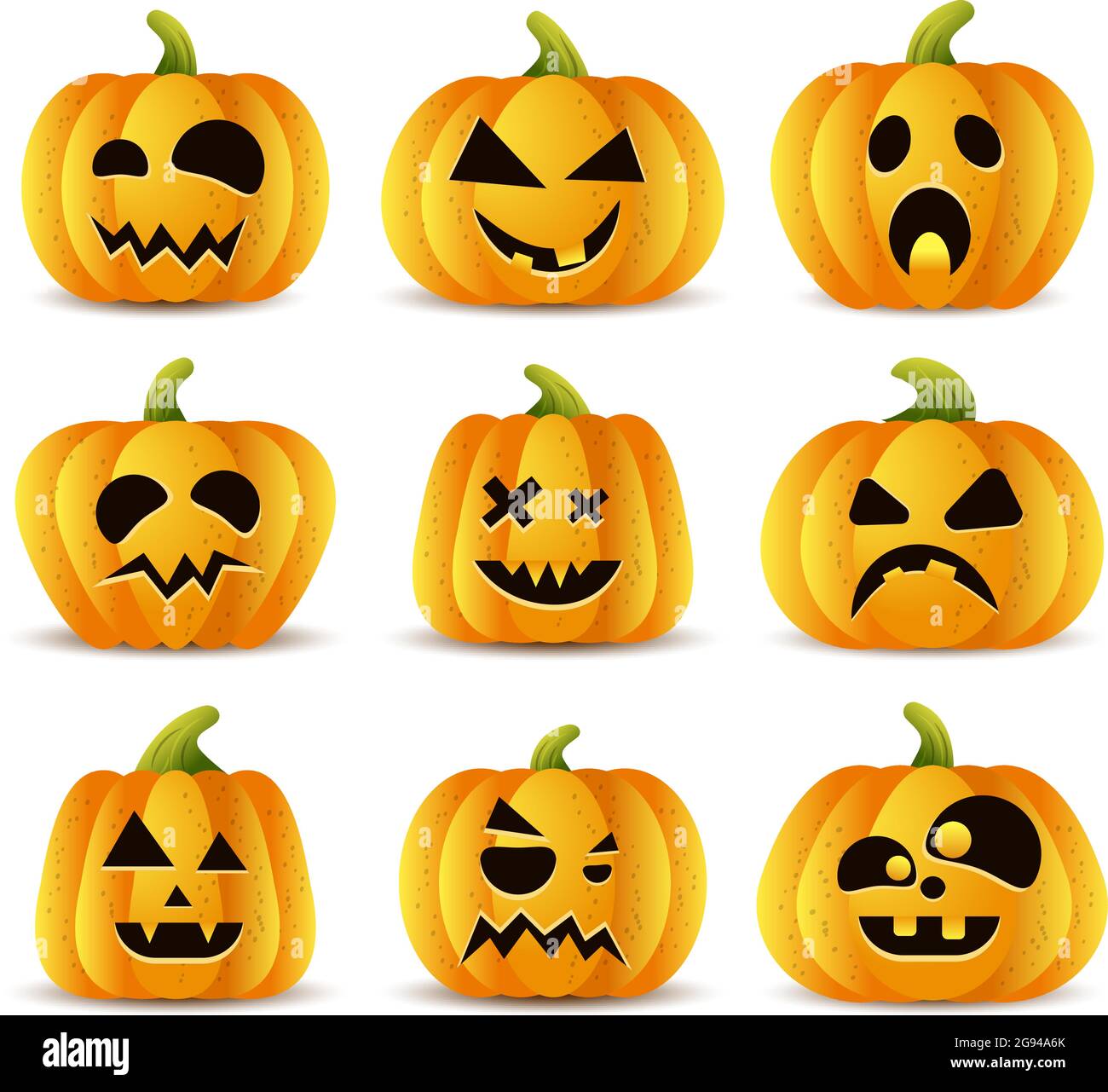 Set of halloween pumpkins, funny faces on white background. vector ...