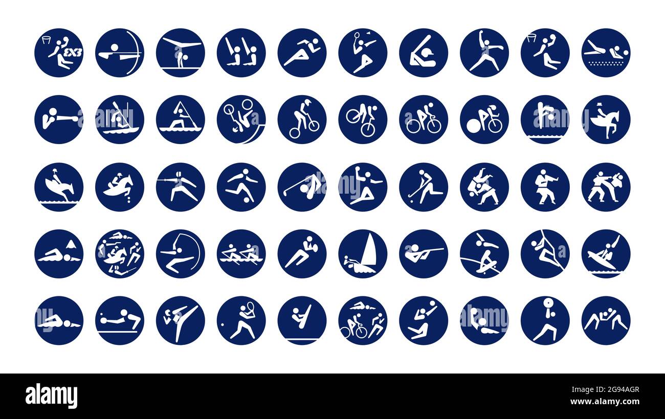 Collection of Tokyo 2020 olympics pictograms printed on paper Stock Vector