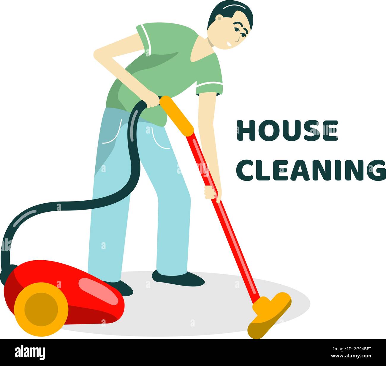 House cleaning. A man dad vacuums the floor. Vector flat illustration in  cartoon style. Place for text Stock Vector Image & Art - Alamy
