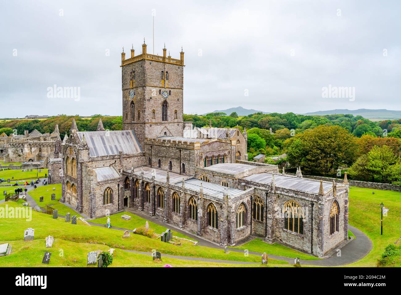 ST DAVIDS, WALES - JUNE 29, 2021: St Davids Cathedral is situated in St Davids city in the county of Pembrokeshire, Stock Photo