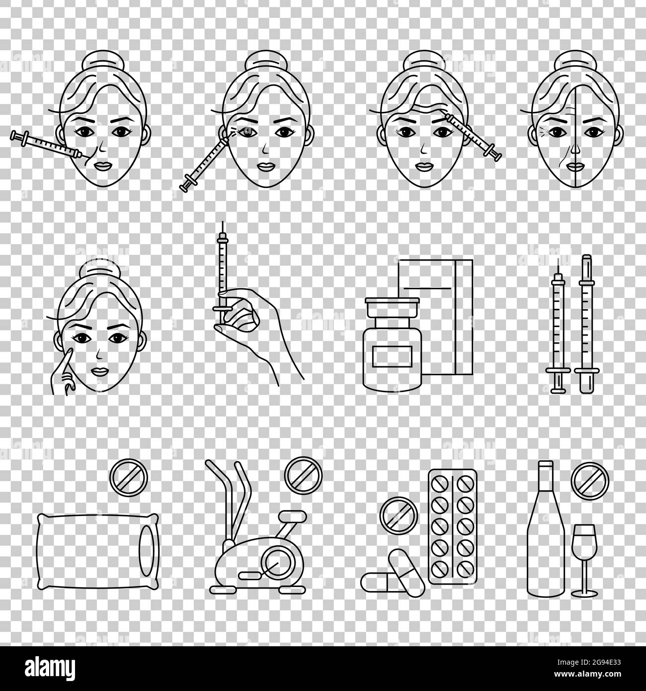 Beauty injection line icon. Woman, face, medical syringe, botox. Beauty care concept. Can be used for topics like rejuvenation, aesthetics, cosmetolog Stock Vector