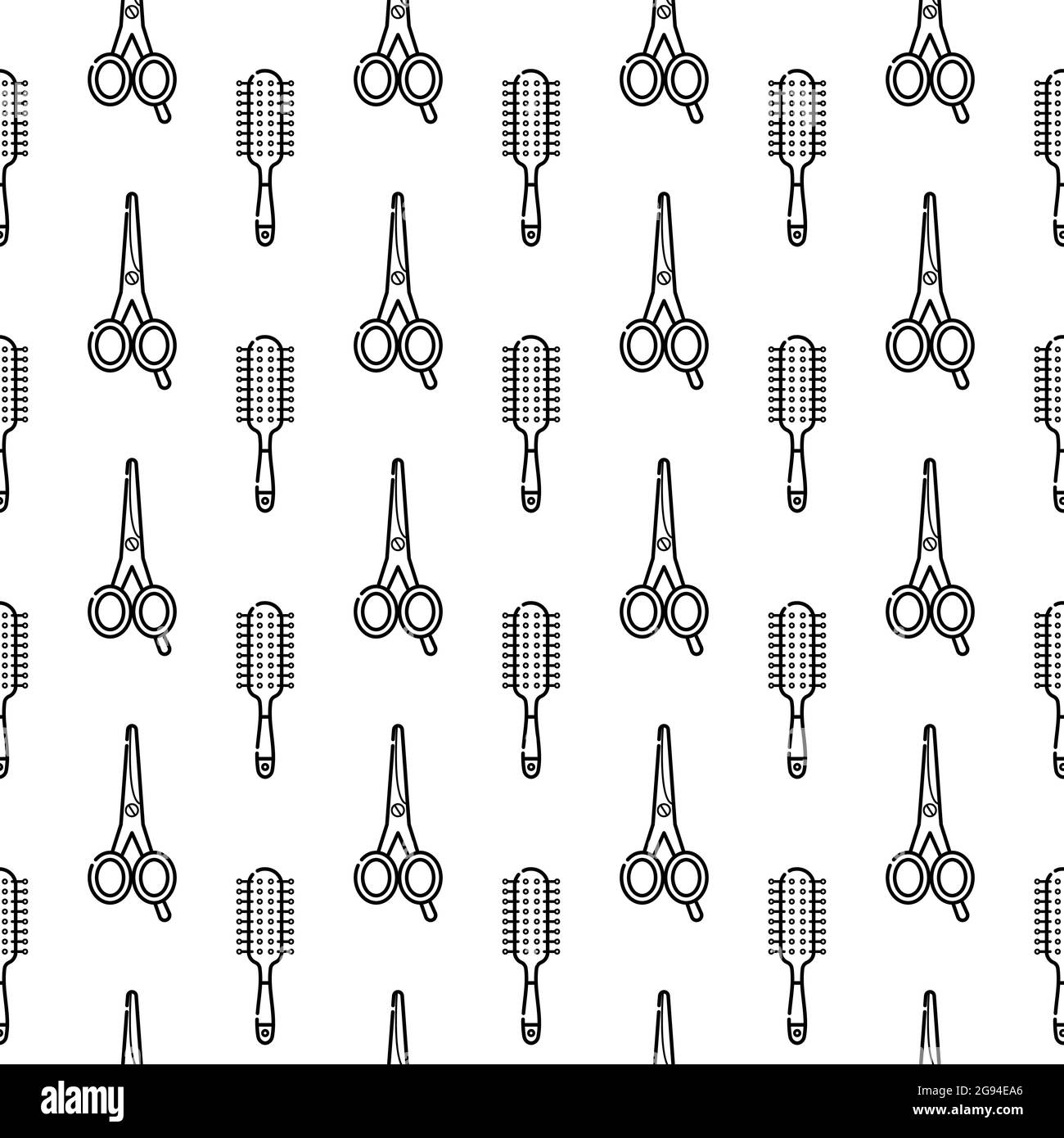 Vector seamless monochrome pattern for hairdresser. Tools for the master in the beauty salon. Hair dryer for drying hair. Linear style vector objects. Stock Vector