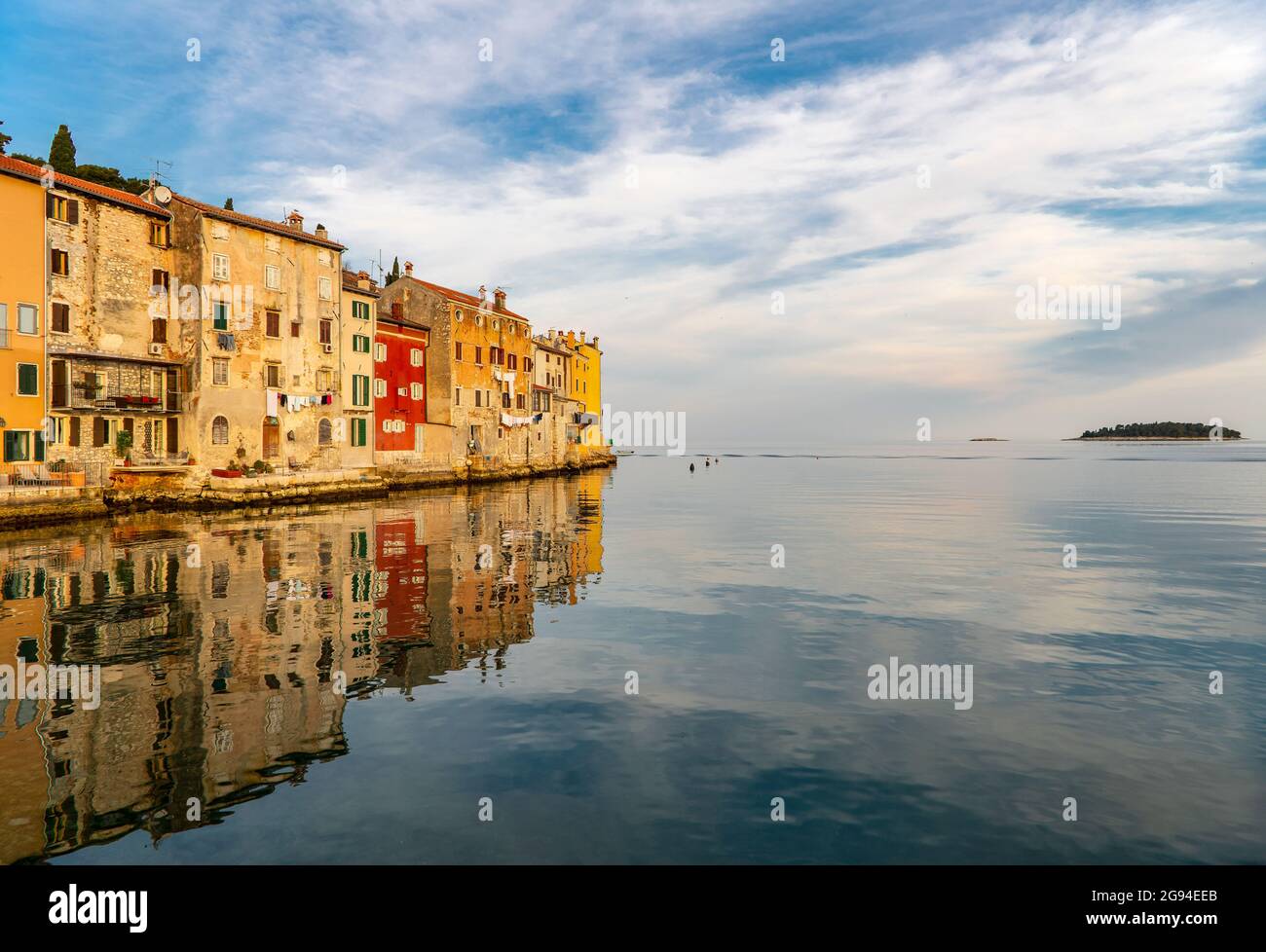 scenic reflection of the beautiful town Rovinj in Croatia Stock Photo ...