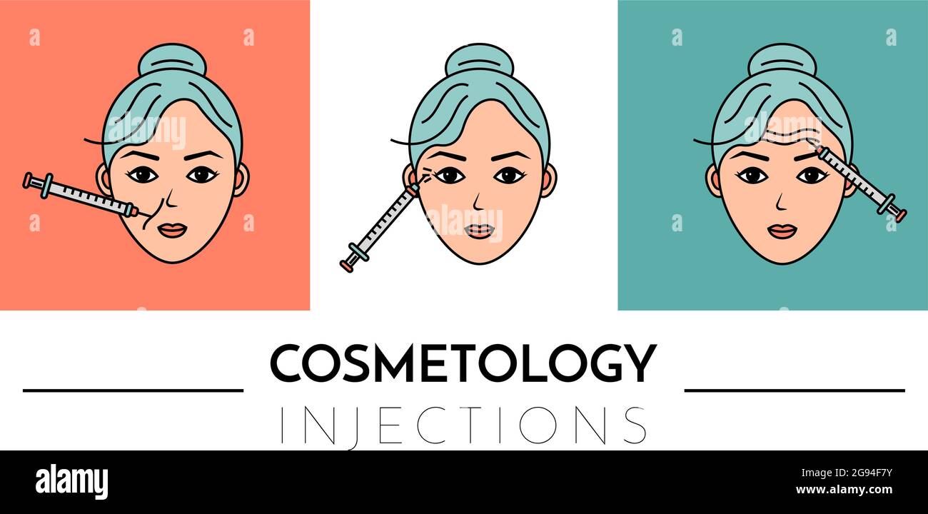 Cosmetic injections. Infographics. Vector flat illustration with place for text. Mesotherapy, rejuvenation. Stock Vector