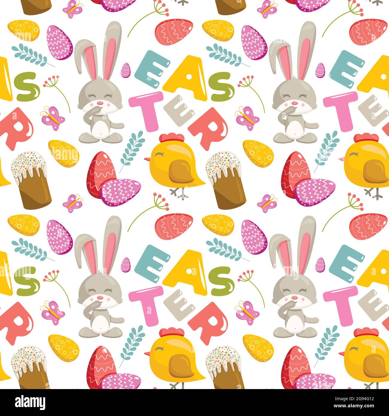 Vector flat seamless pattern on Easter theme. Used for textiles, websites, wrapping paper. Stock Vector