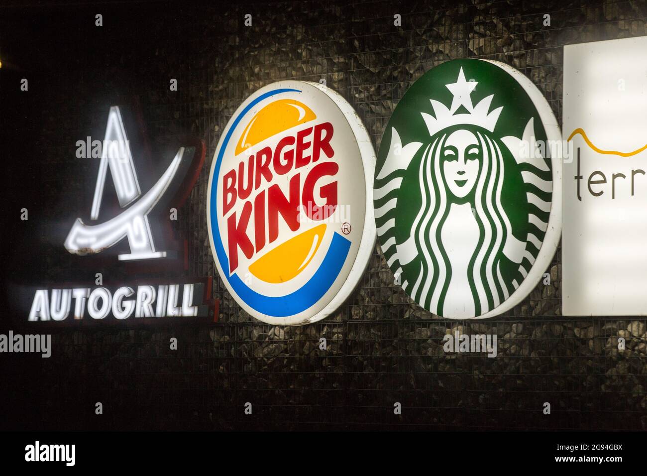Autogrill, Burger King and Starbucks logos seen in Fresnayl'Évêque