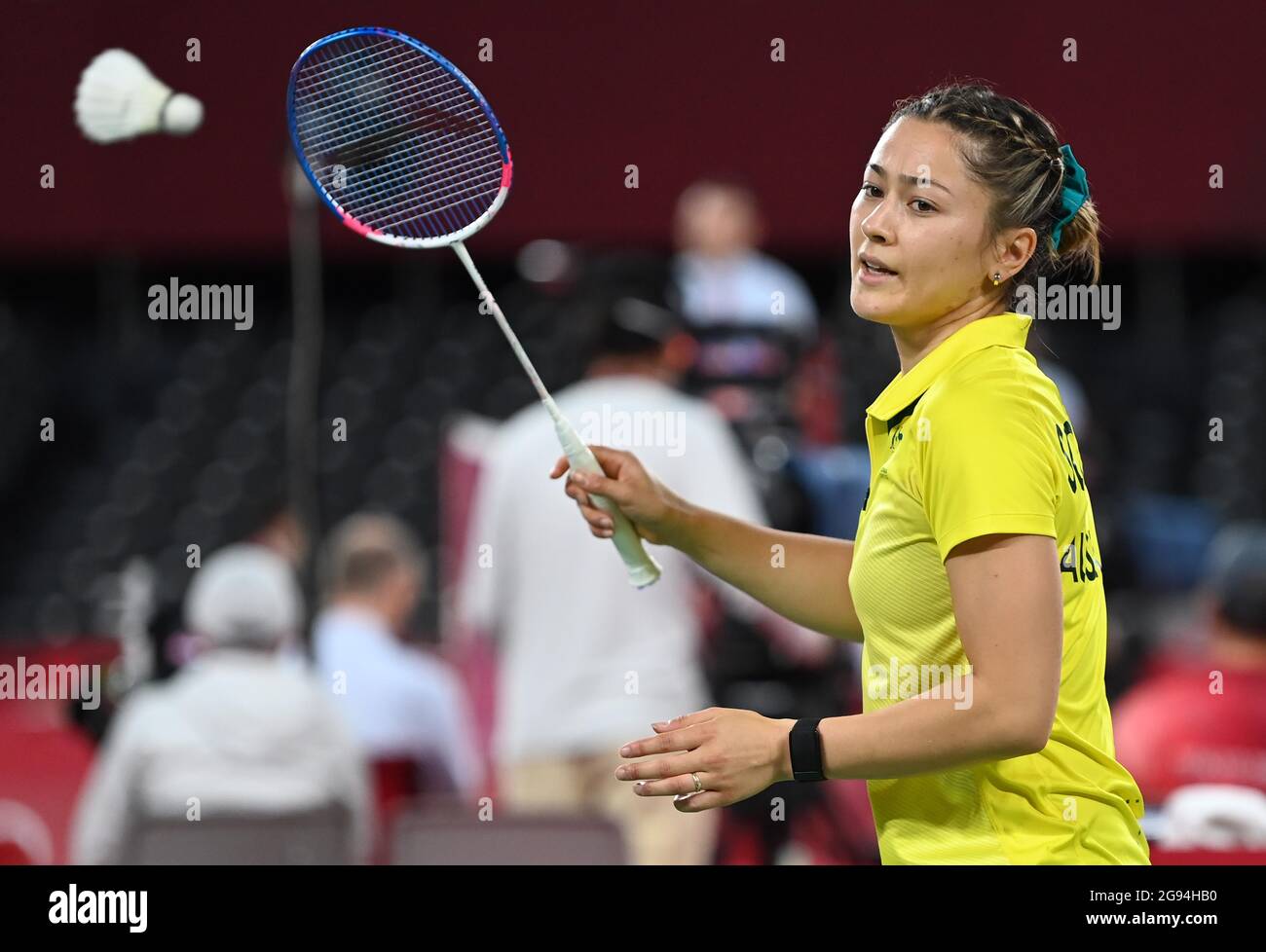 Tokyo, Japan. 24th July, 2021. Badminton. Musashino Forest Sport Plaza.  290-11. Nishimachi. Chofu-shi. Tokyo. Gronya Somerville (AUS) during the  mixed doubles group stage. Group C. Credit Garry Bowden/Sport in  Pictures/Alamy live news