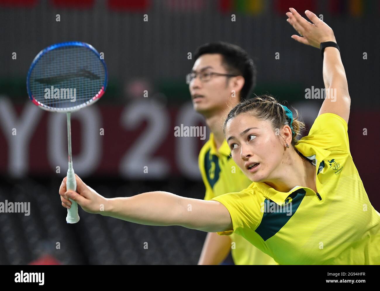 Tokyo, Japan. 24th July, 2021. Badminton. Musashino Forest Sport Plaza.  290-11. Nishimachi. Chofu-shi. Tokyo. Gronya Somerville (AUS) during the  mixed doubles group stage. Group C. Credit Garry Bowden/Sport in  Pictures/Alamy live news