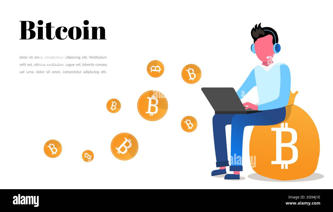 web page design templates for workflow, man with a laptop, coworking.  Mining of crypto currency bitcoin. Modern vector illustration concepts for  websi Stock Vector Image & Art - Alamy