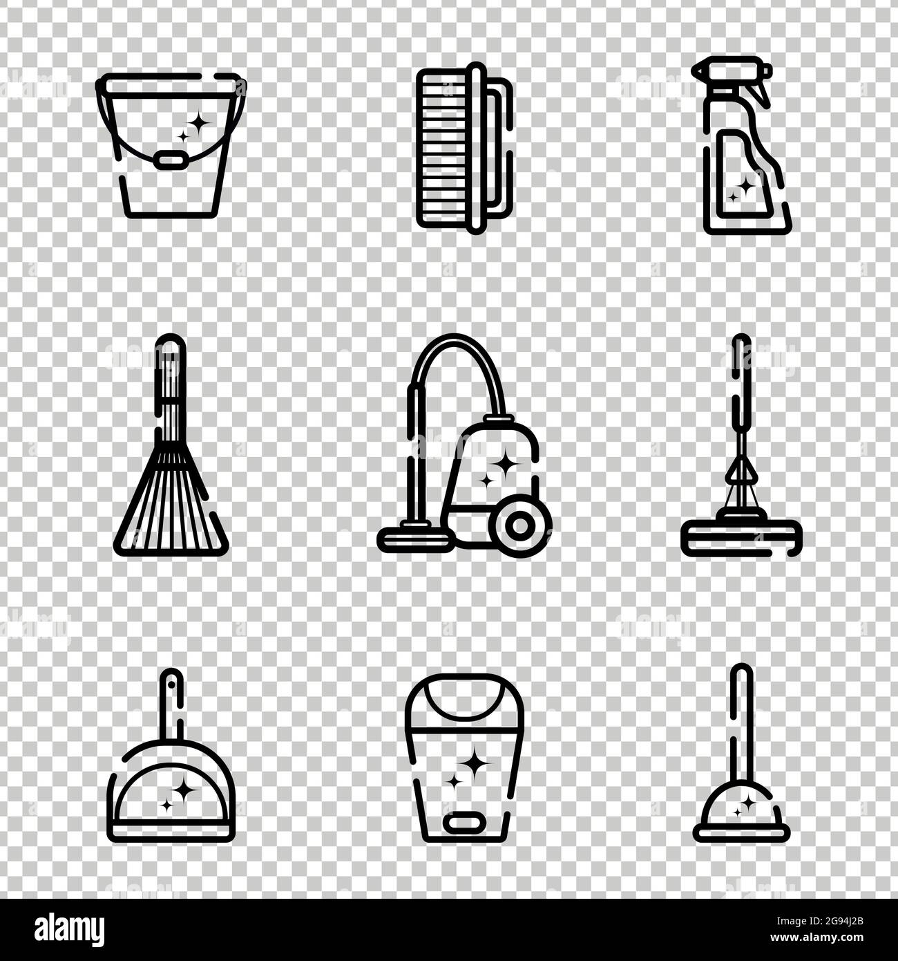 Vector set of flat icons for cleaning tools at home. Isolated objects