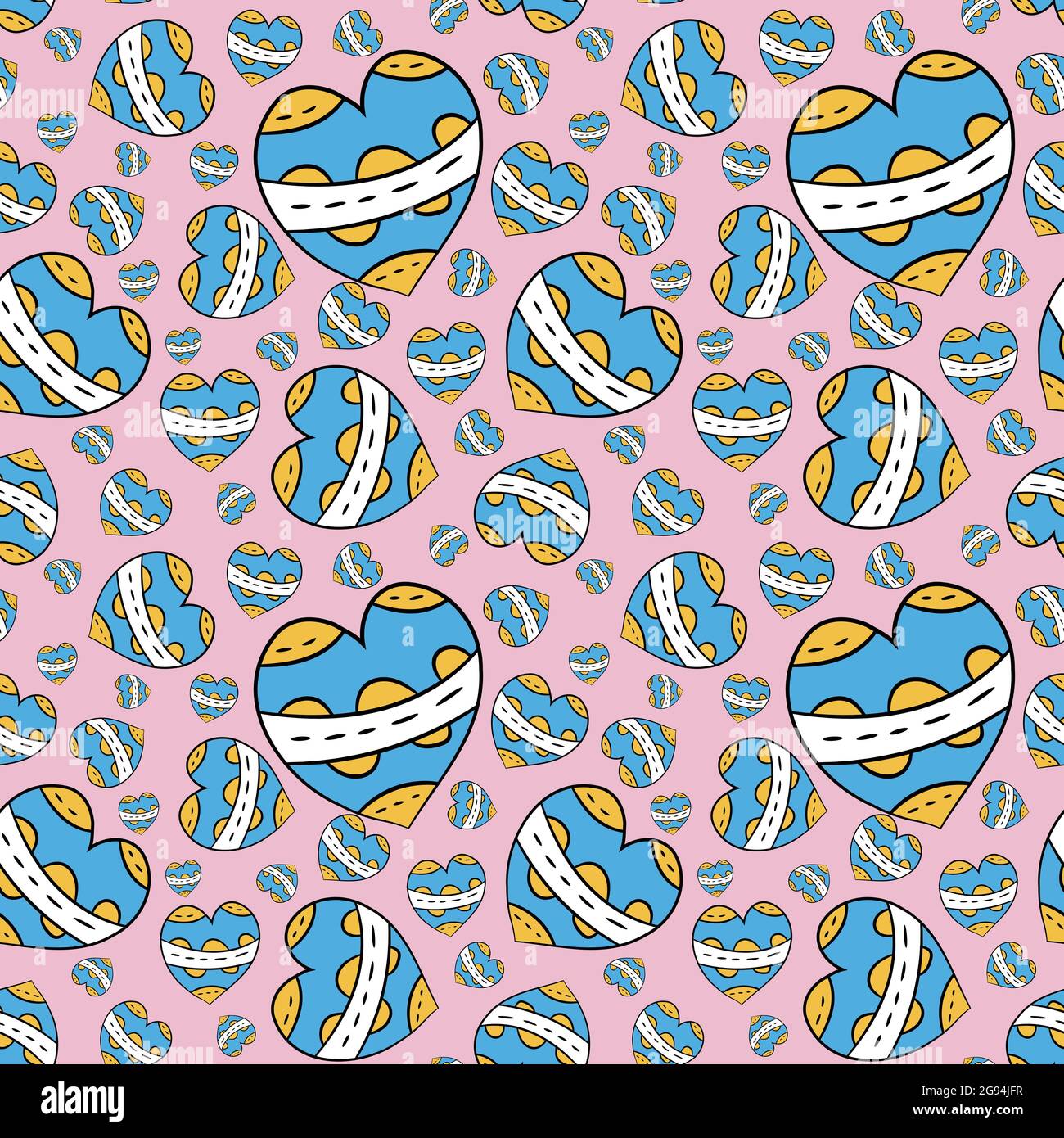 Vector seamless pattern of colored flat hearts in Scandinavian style ...