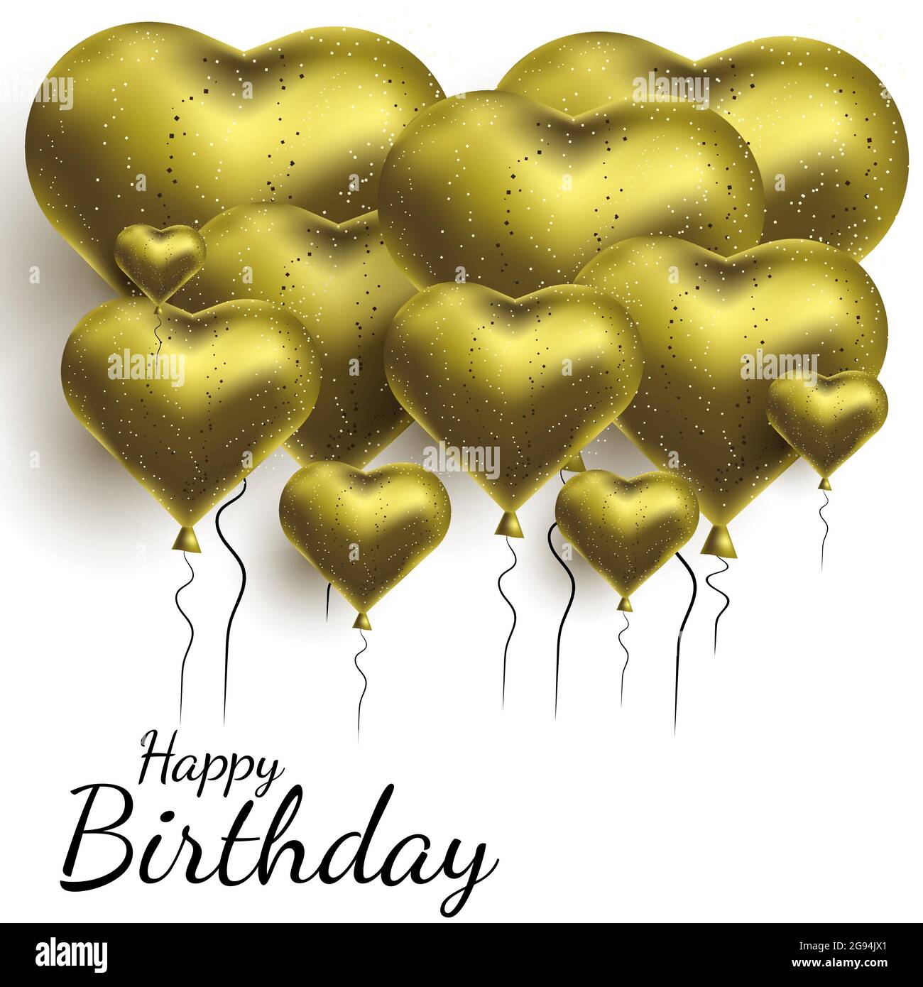 Vector illustration with gold balloons in the shape of heart ...