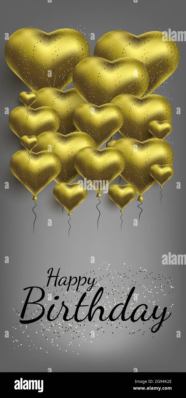 Vector illustration with gold balloons in the shape of heart ...