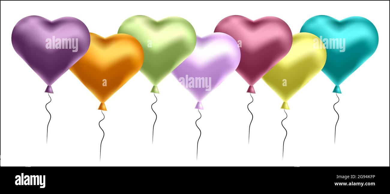 Vector illustration with colorful balloons in the shape of heart ...