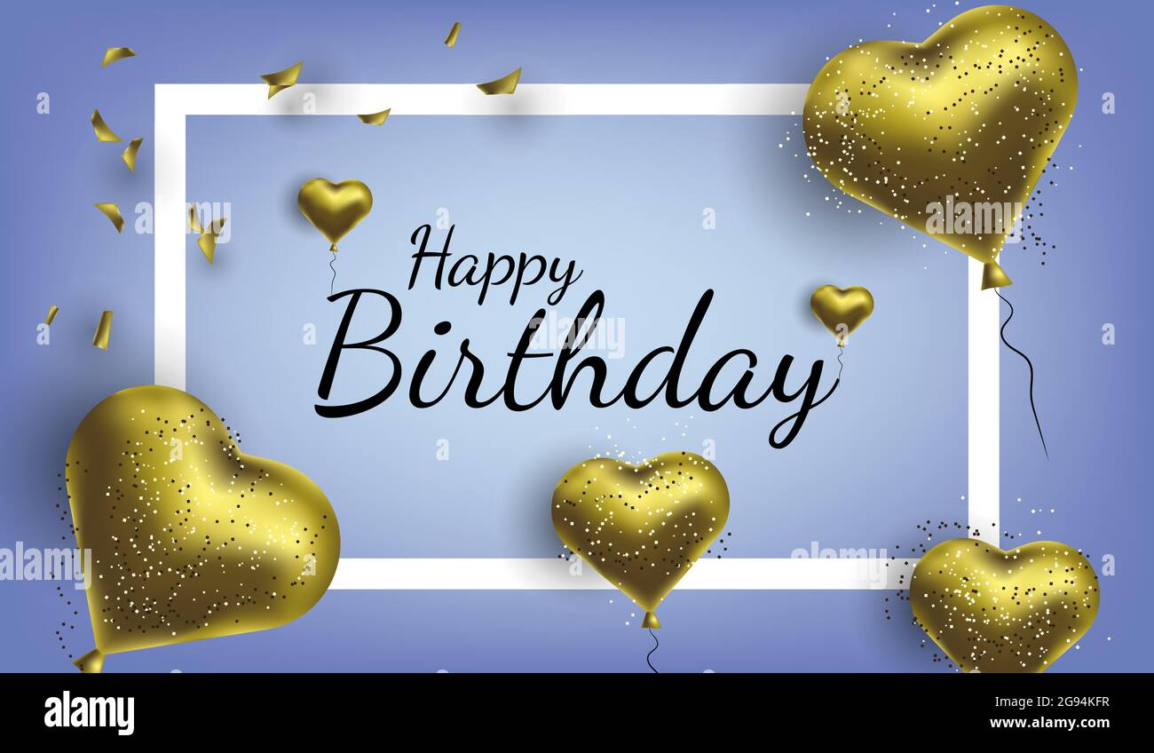 Vector illustration with gold balloons in the shape of heart ...